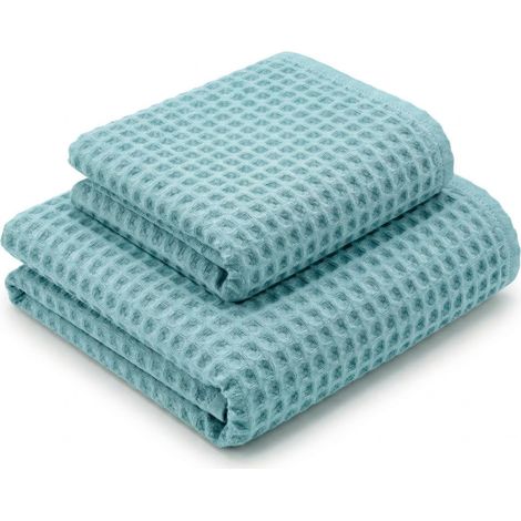 Asciugamani Nido d'Ape 100% Cotone 330 g/m² Made in Italy – Set 2 Pezzi (60x110 + 40x60) Tex Family – Acqua Marina (1/5)