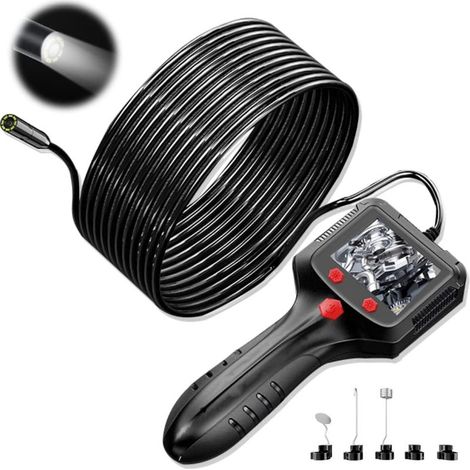 Endoscope 1080P HD Caméra d'inspection Industrielle IP67 avec écran IPS 2,4" Lumières LED Endoscope à Canal 8/5,5 mm avec câble électrique de 10 m pour Voiture Semi-Rigide (5.5mm) (1/5)