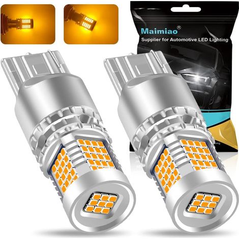 2pcs T20 W21W 7440 Amber Turn Signal Light Bulb Canbus Error Free Anti Hyper Flash Automotive LED Bulbs 89pcs 2016SMD Chipset 12V-24V 3400LM (1/5)