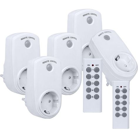 Prise Électrique Télécommandée - Commande à Distance à Travers les Murs - Matériaux Ignifugés - Signal Stable - Plug and Play（5 Prise+2 Télécommande,Prise Standard EU） (1/5)