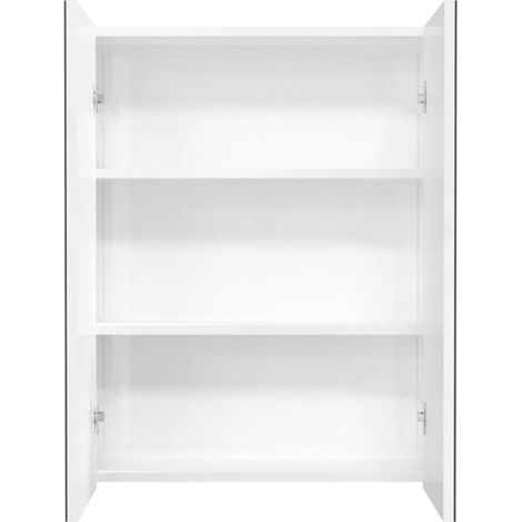 Armoire de Toilette Miroir 60x15x75 cm, Meuble de Rangement Mural en MDF Blanc Brillant avec Étagères, Cabinet de Salle de Bain Moderne et Étanche (1/5)
