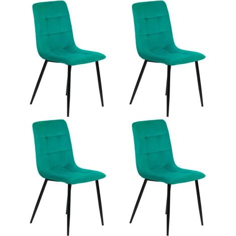 Lot de 4 chaises matelassées en velours vert pied métal noir - LOUISE (1/5)