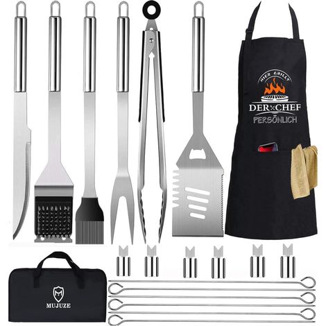 Set d'ustensiles de barbecue 20 pièces en acier inoxydable avec mallette et tablier (1/5)
