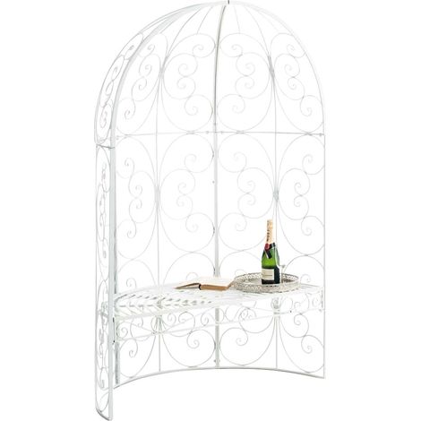 Banc de jardin avec arche à rosiers en métal blanc style vintage MDJ10182