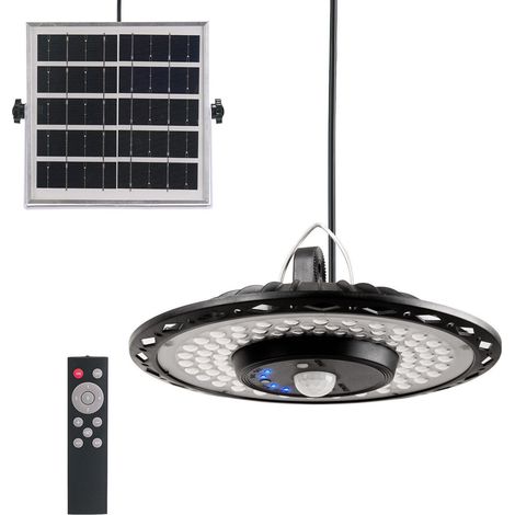 Lámpara solar colgante con 180 LED, aplique de pared, luz para garaje con sensor de movimiento, resistente al agua, con mando a distancia. (1/5)