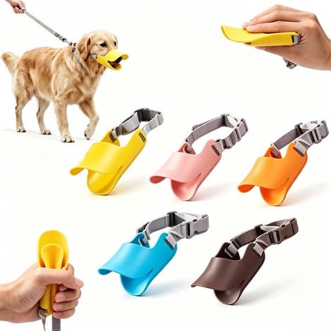 Lot de 5 muselières en silicone – S – Forme canard – Réglables – Anti-morsure et aboiement – Toilettage et vétérinaire (1/5)