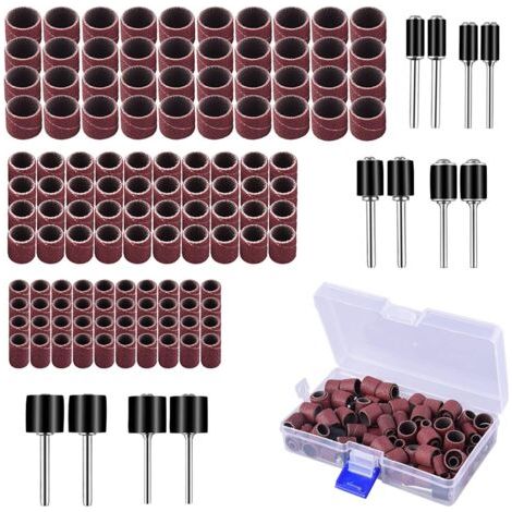 BUNTHAUS 132 Pièces Caoutchouc Tambour De Ponçage avec Boîte Gratuite, Comprenant 120 Pièces Bandes de Ponçage et 12 Pièces Tambour Mandrin pour Outils Rotatifs (1/5)