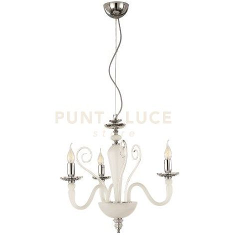 LAMPADARIO DEBUSSY 3 LUCI BIANCO SATINATO CROMO ATTACCO E14 D.50CM