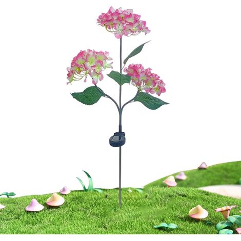 Solarbetriebene LED-Solarleuchte mit simulierter Hortensienblüte, Bodenfassung, Lichtsteuerung und automatischem Schalter, für Garten, Terrasse und Rasen, rosa (1/5)