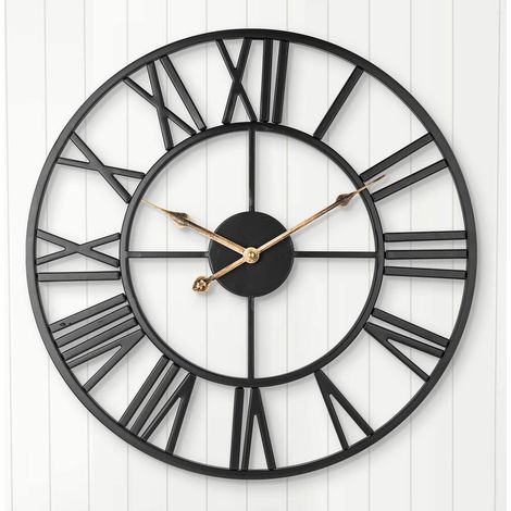 Geräuschlose Wanduhr aus Schmiedeeisen – Europäisches Vintage-Design mit römischen Ziffern – Rostbeständig – 40 cm für Küche und Wohnzimmer – Qersta (1/5)