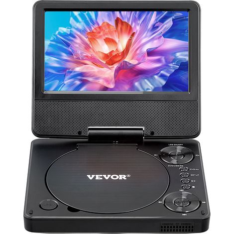 VEVOR Lettore DVD Portatile, Schermo HD Girevole da 7 pollici, Batteria Ricaricabile Integrata con Durata di 4 Ore, Altoparlante Doppio, Supporto Sincronizzazione TV/USB/Scheda SD/CD/DVD