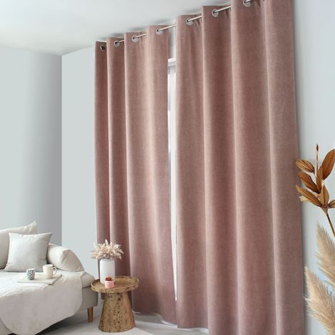 Rideau thermique NUUK 140 x 240 cm – Doublure polaire – Velours marbré - 140x240cm - Rose clair (1/2)