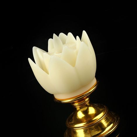 Lampe lotus LED, design imitation mèche de bougie, lumière naturelle douce, lampe lotus, lampe statue de Bouddha, lampe décorative, beige.