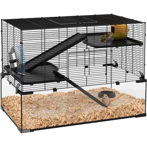 3-Tier Hamster Cage with Deep Glass Bottom,Non-Slip Ramps,Platforms,Exercise Wheel,Water Bottle for Syrian and Dwarf Hamsters,78.5x48.5x54.5cm (1/5)