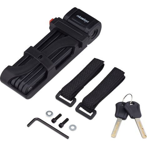 Relaxdays – Antivol pliant pour vélo en acier 85 cm – 6 maillons robustes – Système de verrouillage par clé – Support inclus – 2 clés