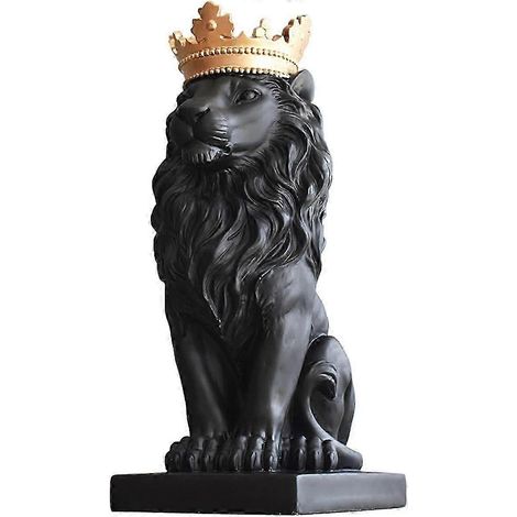 Statue de lion vintage en résine, ornée d'une couronne dorée, décoration animale en résine, objet de décoration de bureau, dimensions 5,5 x 7,5 x 13,8 pouces.