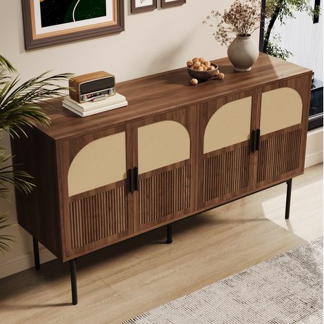 CHICFURN Credenza 140 x 40 x 80 cm in MDF naturale, 4 ante, per soggiorno e sala da pranzo (1/5)