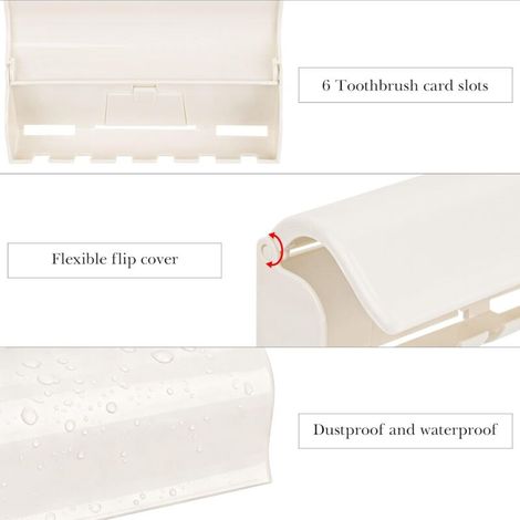 Support Mural pour brosses à Dents avec Couvercle pour Douche, en Plastique Auto-adhésif, 6 emplacements.