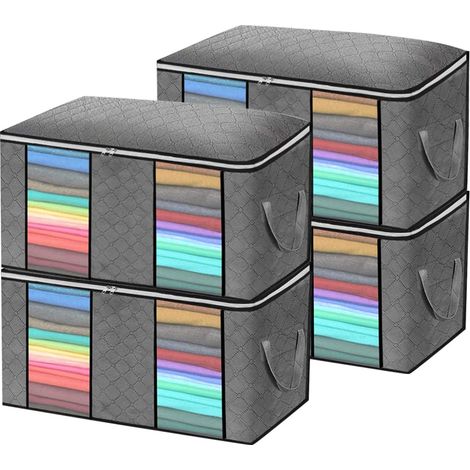 sac de rangement,Sac de rangement pour couette à double fenêtre sac de finition sac d'emballage pour vêtements grande capacité 90 litres sac à bagages pour vêtements de couette Gris Double fenê