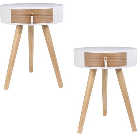 Lot de 2 tables de chevet 1 tiroir design scandinave NORA (1/5)