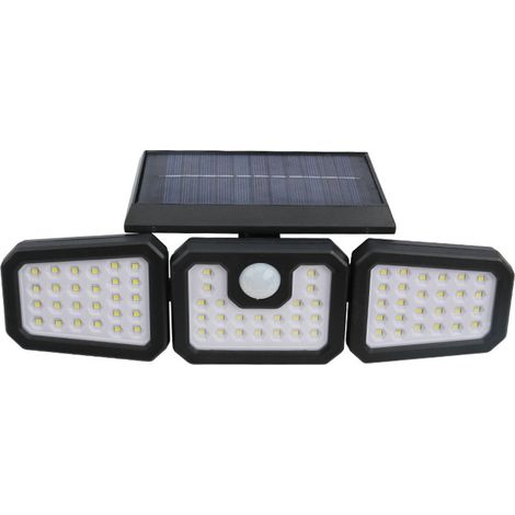 Lampes solaires à trois têtes d'éclairage, 74 LED, éclairage extérieur rotatif avec détecteur de mouvement pour piétons, cours, rues, aménagements paysagers-AquaForge