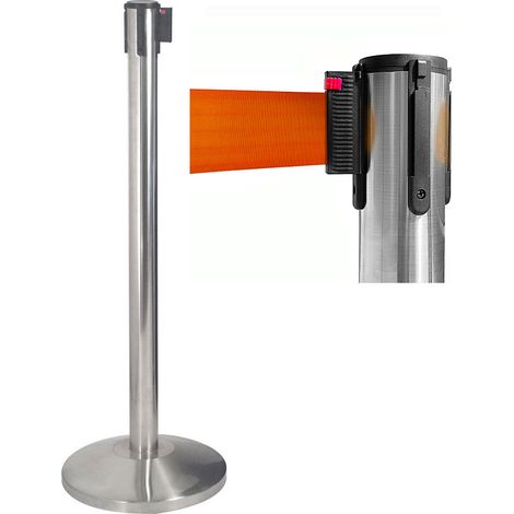 Colonnina Tendinastro 3 metri in Acciaio Inox Spazzolato Ø36x101 cm Nastro Arancione (1/5)