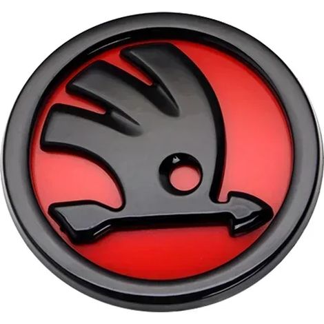 (Noir et rouge, 2 pièces, 80 mm) - 2 emblèmes 3D pour voiture (capot, avant, arrière, coffre) compatibles avec Skoda Fabia 1, 2, Octavia, A7 RS, Superb, Rapid, Yeti, Karoq Vision. (1/5)