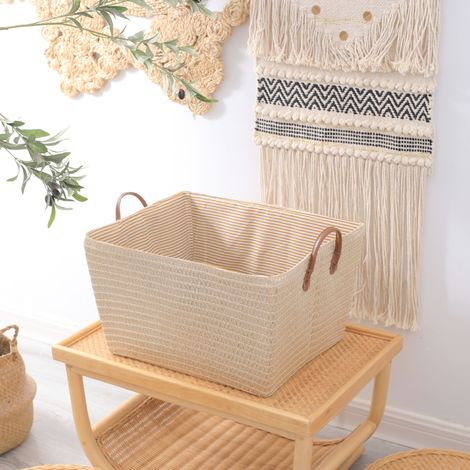 Panier de rangement pliable tissé, marron, 45 x 35 x 25 cm, 1 pièce avec poignées, panier à linge (1/5)