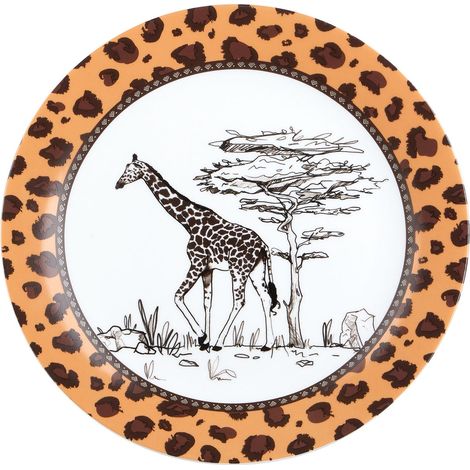 Assiette à Dessert Ø 21 cm Porcelaine - Collection TANGANYIKA - Coloris Blanc-marron/Décor Girafe (1/2)