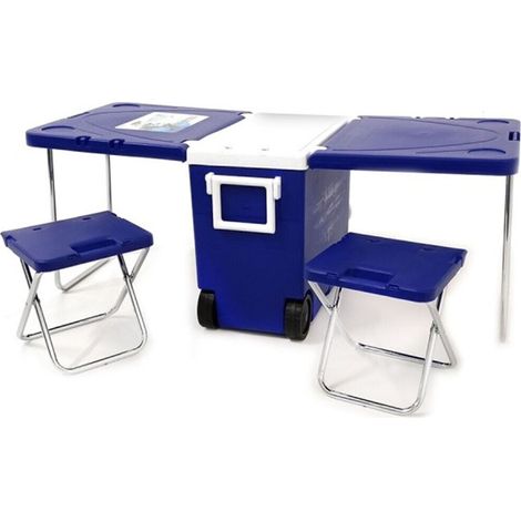 Tavolo pic-nic con frigo da 28 litri e 2 sgabelli blu tavolino richiudibile campeggio portatile per mare spiaggia giardino (1/4)