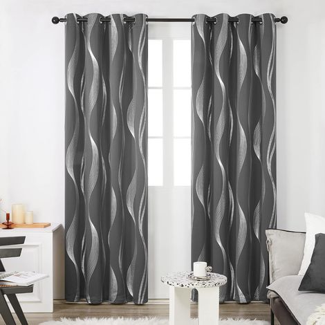 Rideaux thermiques anti-froid lot de 2 motif rayé argent 140x240cm adulte bureau intérieur occultant gris foncé cuisine maison (1/5)