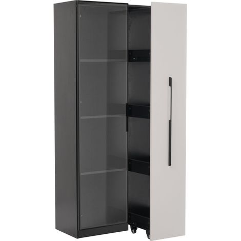 Vitrine multifonction 70x40x160 cm avec LED, verre trempé et tiroir latéral sur roulettes (1/5)