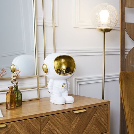 Statue - HOME DECO FACTORY - Astronaute - Vide-poche - Blanc et Or