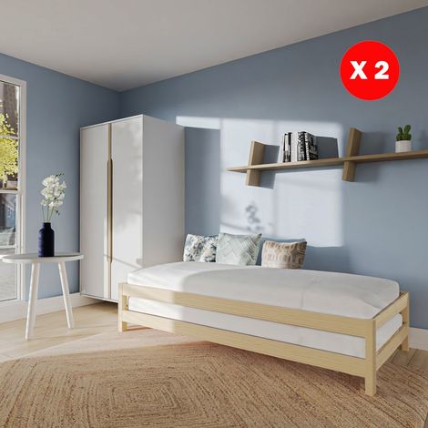 Stapelbett JONAS 90x200 cm (zwei Betten) + 2 Lattenroste / Naturfarben / 204x95x42 cm (1/4)