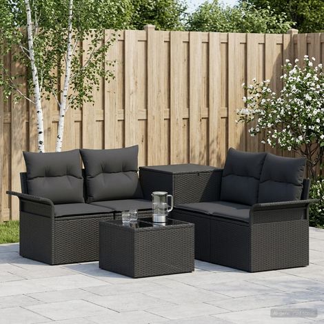 vidaXL Set di divani 6 pz 4 posto Nero Rattan sintetico e Acciaio (1/5)