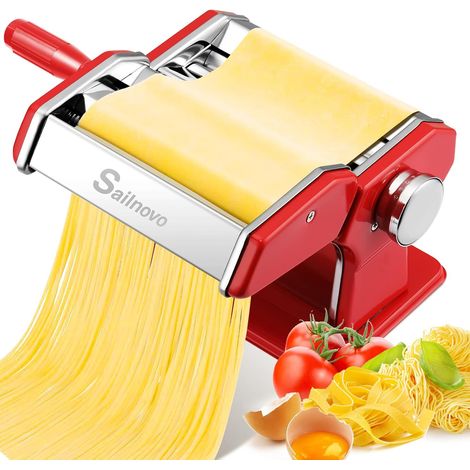 Fresh Pasta Maker, 180 Aluminium Pasta Machines with 9 Adjustable Thickness Settings and 2 Cutters, Pasta Maker is Perfect for Pasta, Pasta, Dough Rolling Mill (Red) (1/5)