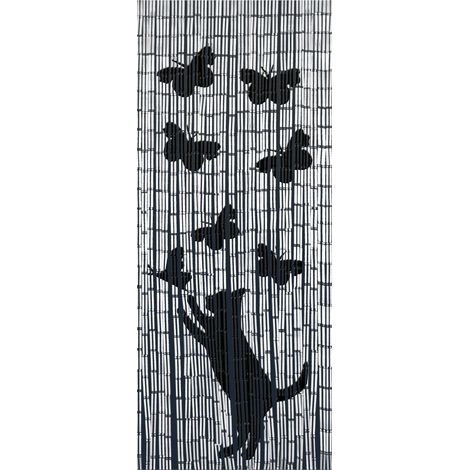 Maximex Bambusvorhang Katze und Schmetterling, 90 x 200 cm, Weiß, Bambus mehrfarbig