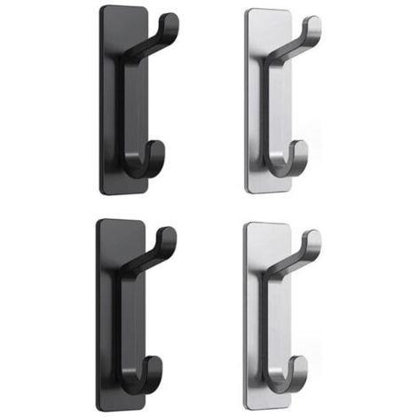 Noir et gris, 4 Pièces Crochet Adhesif Mural, Porte Serviette Salle de Bain, Accroche Torchon Cuisine, Porte Manteau Adhésif, Attache Murale Sans (1/5)