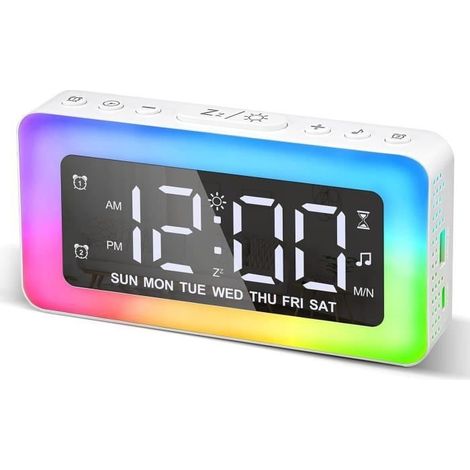 Réveil numérique Uverbon,Réveil couleur RVB,Double alarme avec jours de la semaine/week-end,Port de charge USB,Snooze,Extra fort (1/4)
