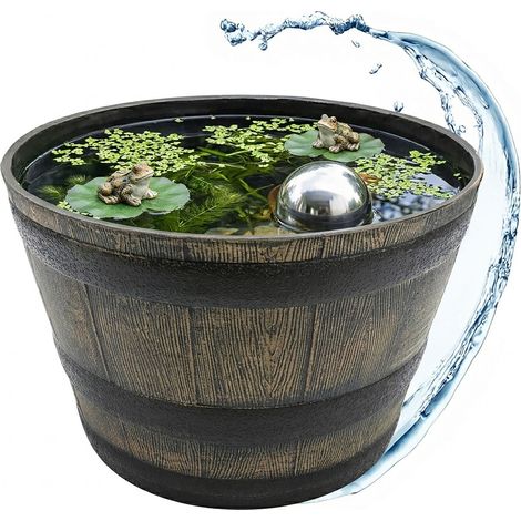 Kunststoff Blumenkübel in Eichenfass Optik braun - 39 cm - Mini Gartenteich Becken im Holz Wasserkübel Design