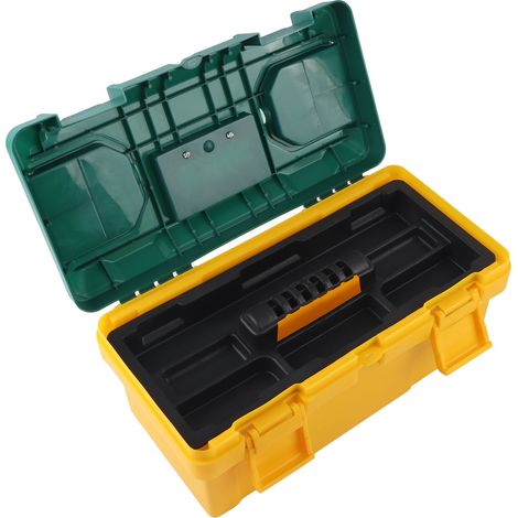 Coffre à outils portable pour voiture, boîte de rangement avec plateau amovible, caisse à compartiments pour petites pièces, vert et jaune, 40x20x19 cm (17 pouces) (1/5)