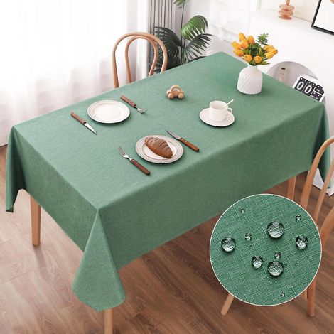 Nappe lavable aspect lin 140x200cm Vert, hydrofuge, résistant aux rayures