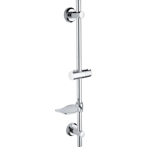 Barre de douche, support de pommeau de douche avec porte-savon, acier, chrome, argent (1/5)