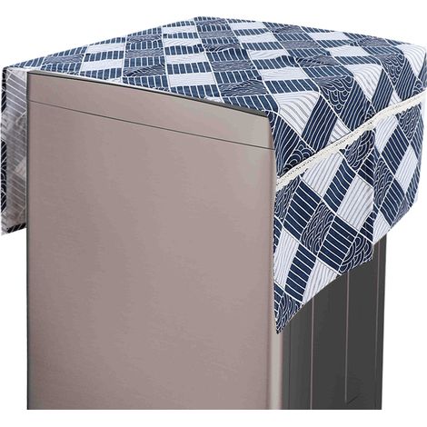 Housse de protection multifonctionnelle pour réfrigérateur et lave-linge, à motif à carreaux bleus et blancs ondulés. (1/5)