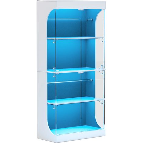Vetrina in vetro bianca 80 x 35 x 165 cm con LED, ante vetrate e sensore (1/5)