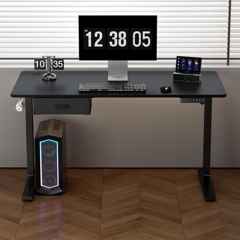 Height Adjustable Electric Standing Desk w/ Desk Drawer EASTON BLACK 160 (1/5)