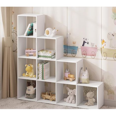 Bibliothèque à 10 Compartiments en Bois d’ingénierie WOLTU, Bibliothèque Étagère de Rangement 136x29x136cm, Meuble de Rangement pour Salon Chambre Bureau, Blanc