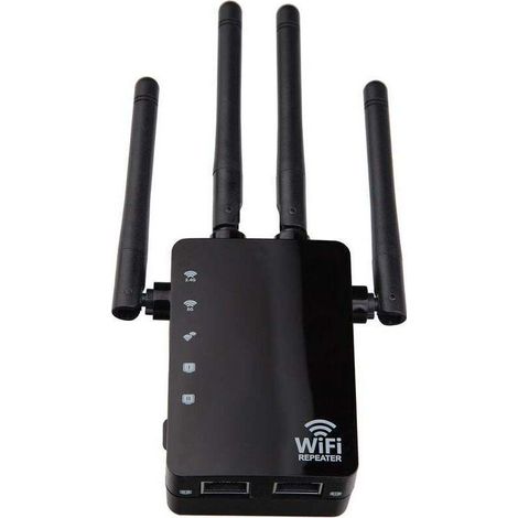 Amplificateur de signal WiFi sans fil Répéteur amélioré double bande 1 200 M Routeur haute puissance 2.4 et 5G (noir. 90x173x70mm (1/4)