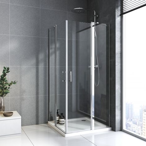 Duschkabine 75x100cm Eckeinstieg mit Pendeltüren aus 6mm NANO-Beschichtung ESG Glas Duschabtrennung Duschwand Dusche Duschkabine Eckeinstieg Höhe 185cm (1/4)