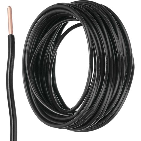 25 Pieds Fil Electrique Isolé Cuivre Solide 14 AWG Câble de Connexion THHN Câble Résidentiel, Industriel, Mise à la Terre, Evaluation Electrique pour 600 Volts, Noir (1/5)